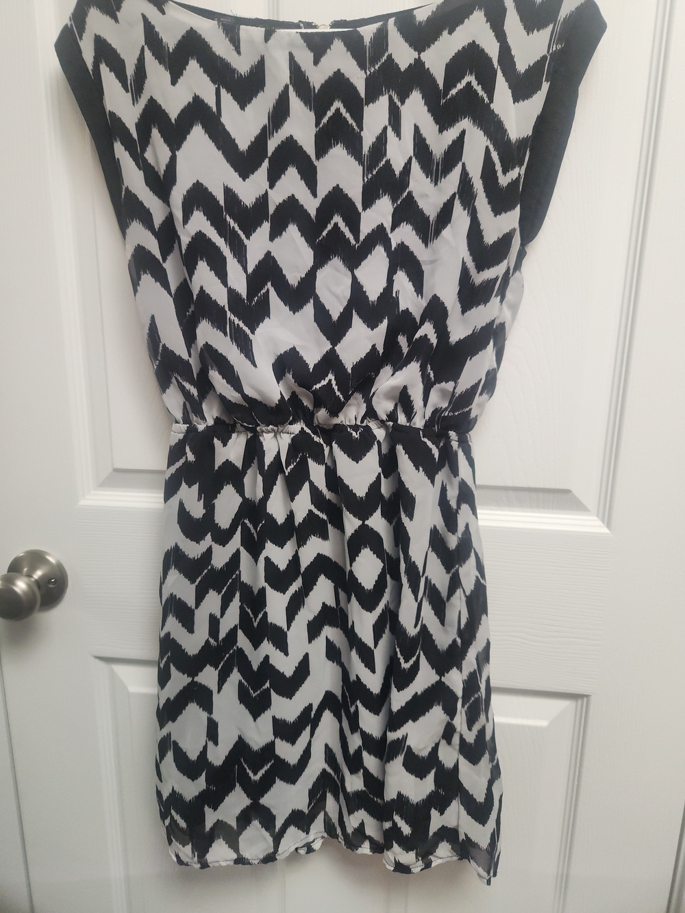 Maurices Black and White Printed Drawstring Mini Dress